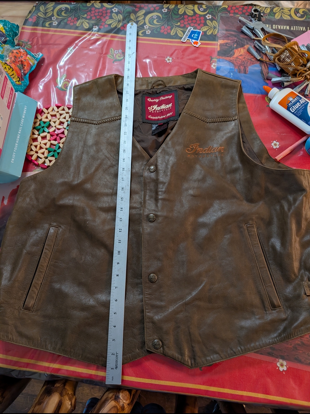 Indian Motorcycle Men's Brown Leather Vest - Classic Motorwear